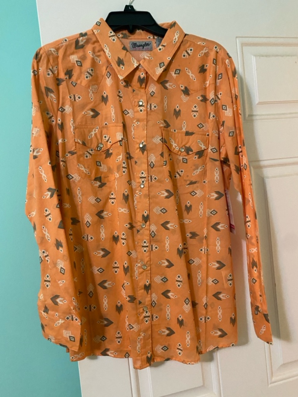 Wrangler Orange Southwestern Print Western Shirt